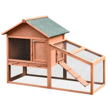 Gaiola externa para coelhos de 2 níveis, 144x64,5x100 cm, com telhado, porta e janela, bandeja removível e lavável.