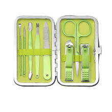 Set per manicure e pedicure verde da 8 pezzi, kit di tagliaunghie in acciaio inossidabile