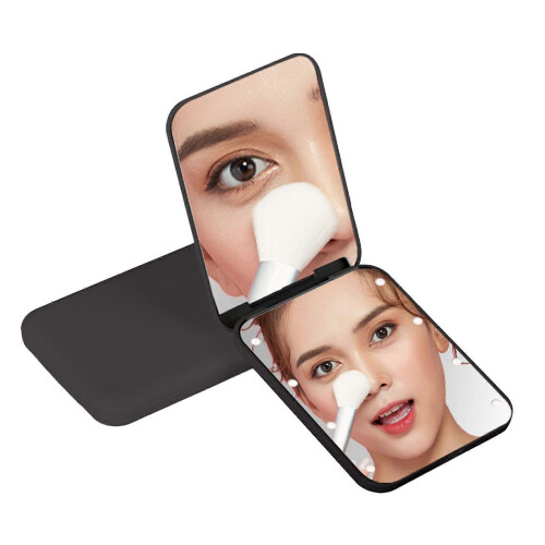 Black Lightweight Portable LED Vanity Mirror with 1X/2X Magnification