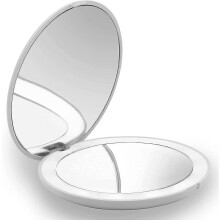 Specchio compatto ingranditore bianco 1x/10x con luce LED, specchio per il trucco, portatile, pieghevole e adatto per la borsa.