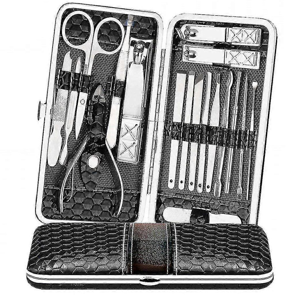 18-Piece Stainless Steel Nail Clippers Set, Cuticle Pusher, Files, Scissors, Travel Manicure Kit