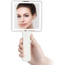 Handheld LED Dimmable Travel Makeup Mirror, USB Rechargeable Mini Portable Cosmetic Mirror