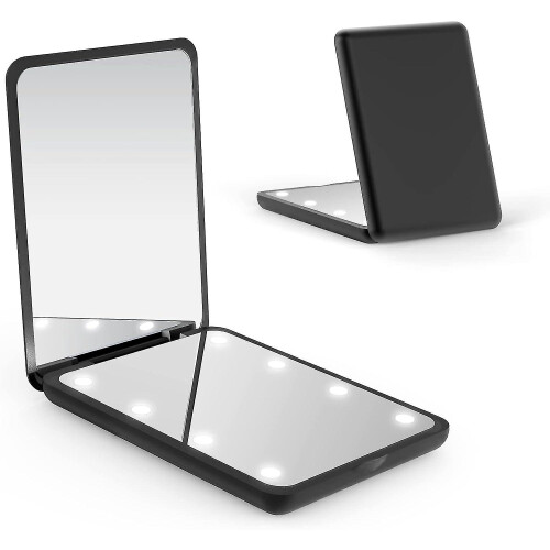 (Black) Compact Mirror with Light, 1x/3x Magnification, 2-Sided Magnetic Switch, Travel Makeup Mirror