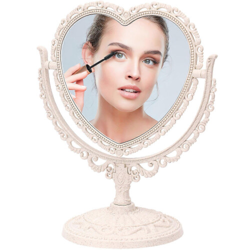 Beige 25x20x12.4cm Tabletop Vanity Mirror with Detachable Base, PVC, 1 Pack