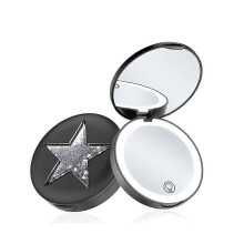 Specchio cosmetico pieghevole a doppia faccia nero, portatile, con stelle, mini specchio tascabile compatto per donna