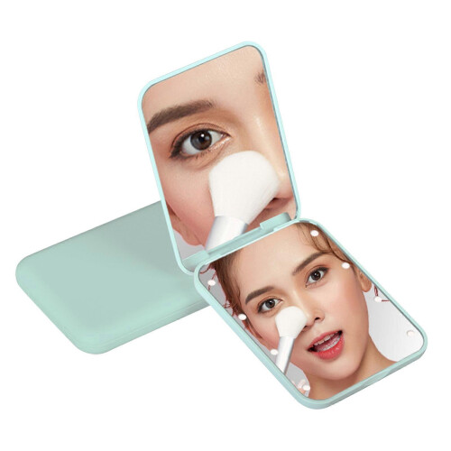 Green Lightweight Portable LED Vanity Mirror, 1X/2X Magnification