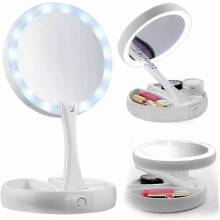 LED Cosmetic Mirror with 10x Magnification & Organizer, Double-Sided Lighted Makeup Mirror for Shaving & Personal Care