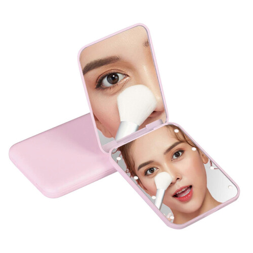 Pink Lightweight Portable LED Vanity Mirror, 1X/2X Magnification