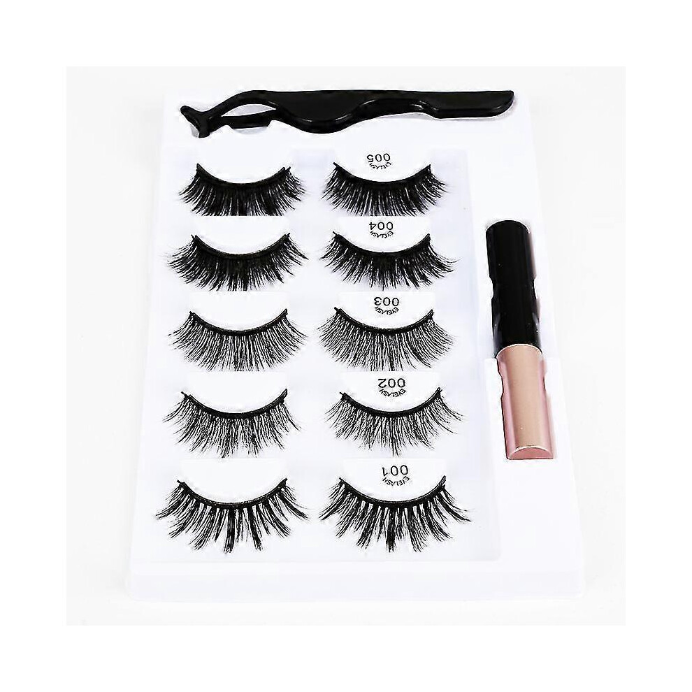 5 Pairs Waterproof Magnetic Eyeliner & Lashes Set with Tweezer