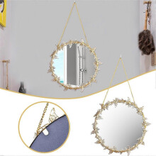 Golden Round Hanging Mirror with Chain, Decorative Makeup Mirror for Living Room, Housewarming Gift