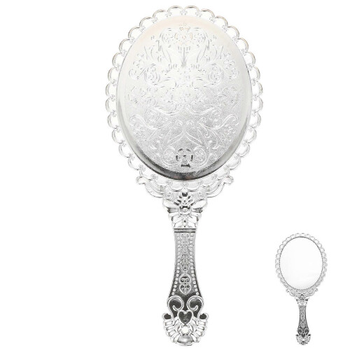 Vintage Handheld Travel Makeup Mirror with Handle