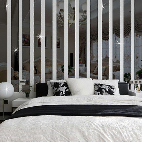 Black 10pcs Long Rectangle Bar Mirror Wall Sticker, Removable Acrylic TV Background Decal
