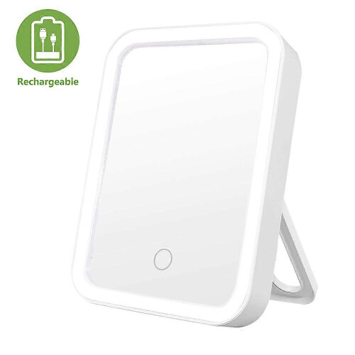 White LED Touch Screen Travel Mirror, USB Rechargeable Rectangle Cosmetic Mirror