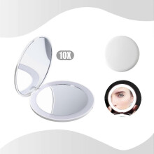Specchio da viaggio a LED con ingrandimento 1x/10x, luce diurna, specchio compatto pieghevole da 12,7 cm (5").