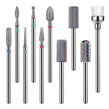 Juego de 10 brocas de carburo de tungsteno plateadas para uñas, fresas de diamante para manicura eléctrica.