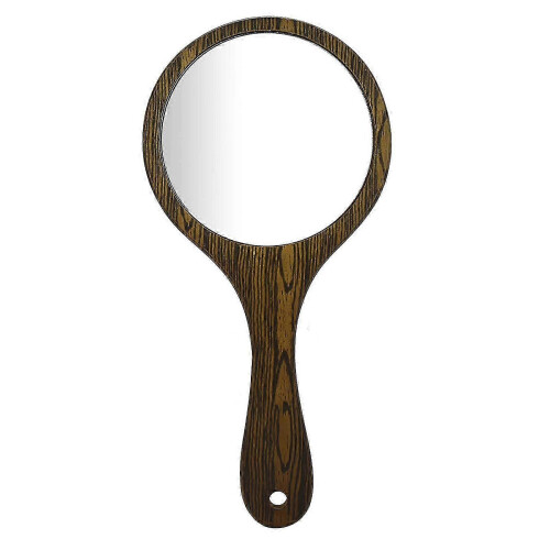 Retro Oval Hand Mirror with Wooden Handle, Green, 25-26cm