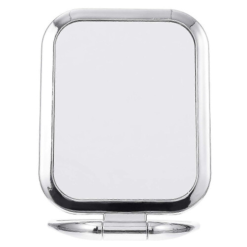 Double Sided Square Magnifying Makeup Mirror, Silver Tabletop Mirror