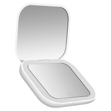 Specchio da trucco compatto e pieghevole bianco con luci LED, ingrandimento 2X, specchietto tascabile per il trucco.