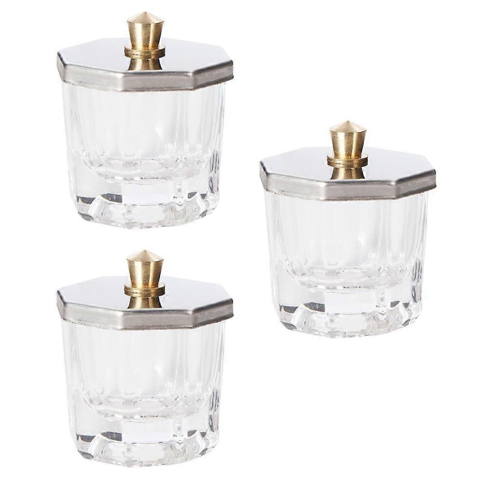3 Crystal Glass Jars with Lids for Nail Acrylic Liquid Powder Cup Bowl