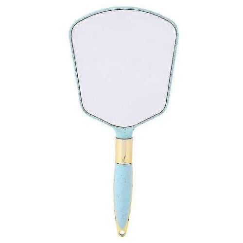 Specchio cosmetico quadrato con manico, semplice, resistente, trasparente, alla moda, blu, per casa e negozio.