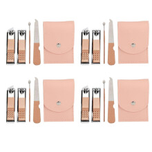 4-Piece Stainless Steel Nail Clippers & Ear Spoon Manicure Set with Pink PU Storage Bag