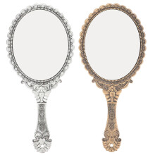 Assorted Color 25x11.5cm Oval Hand Mirror 2Pcs - Portable Cute Makeup Mirror, High Clarity Gold