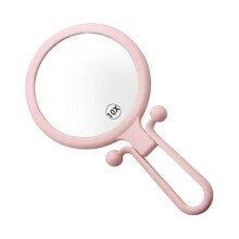 10X Handheld Magnifier, Double Sided Folding Makeup Mirror, Portable Adjustable Handle (Pink)