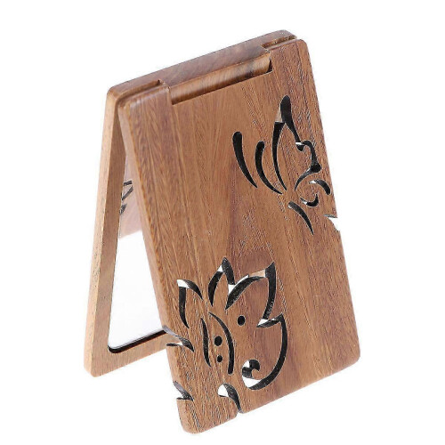 Foldable Portable Makeup Mirror 1Pcs Black Gold Wooden for Bathroom Vanity