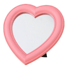 Specchio a forma di cuore, utilizzabile sia da scrivania che da parete (rosa, piccolo)