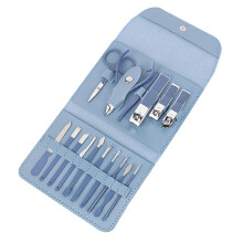Set professionale per manicure 16 pezzi in acciaio al carbonio - Tagliaunghie, forbici sopracciglia, tronchesi cuticole, kit pedicure blu