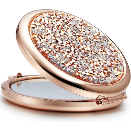 Compact Mini Diamond Magnifying Round Metal Pocket Makeup Mirror
