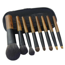 Tragbares 8-teiliges Mini-Make-up-Pinselset in Schwarz, vegan und tierversuchsfrei, mit strapazierfähigem Griff für Puder-Foundation