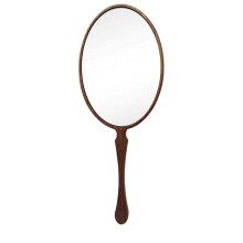 Vintage Oval Handheld Mirror Walnut Wood Ergonomic Handle for Makeup Travel