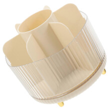 Beigefarbener, drehbarer Make-up-Pinselhalter, 14 x 14 x 12 cm, großes Fassungsvermögen, eleganter Kosmetik-Organizer