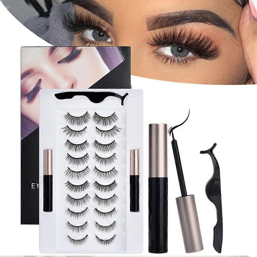 10 Pairs Magnetic Eyelash Kit with Eyeliner, Reusable No Glue Needed