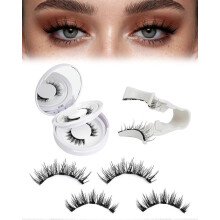 Natural Look Magnetic Eyelashes 2 Pairs Reusable Double-Sided with Applicator & Mirror, No Glue Needed
