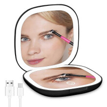 Pocket Makeup Mirror with 1X/5X Magnification, Rechargeable