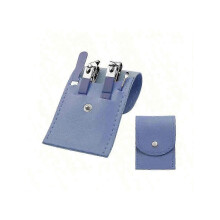 Set per manicure e pedicure premium in acciaio inossidabile blu, composto da 4 pezzi, con forbici di precisione e lima per unghie portatile.