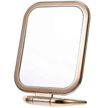 Specchio da trucco quadrato a doppia faccia con lente d'ingrandimento, colore champagne, da tavolo.