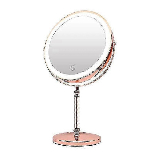 Specchio da trucco color oro rosa da 20 cm con luce USB e ingrandimento 10x.