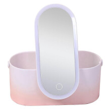 Tragbarer Kosmetik-Organizer mit LED-Spiegel und drehbarer Make-up-Aufbewahrungsbox in Rosa-Farbverlauf (23,4 x 11,5 x 10,5 cm) für den Schreibtisch