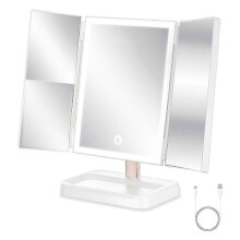 Portable Rechargeable Trifold LED Travel Makeup Mirror with 78 Lights, Touch Control