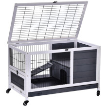Gaiola para coelhos de pequeno porte com teto que abre e bandeja removível, 90x53x59 cm, cinza.