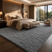 Grey - 9.6x6.7ft (200x290cm) Shaggy Rug-Extra Large Area Rugs for Bedrooms 3.2cm Pile Height | Dotted Rubber Backing