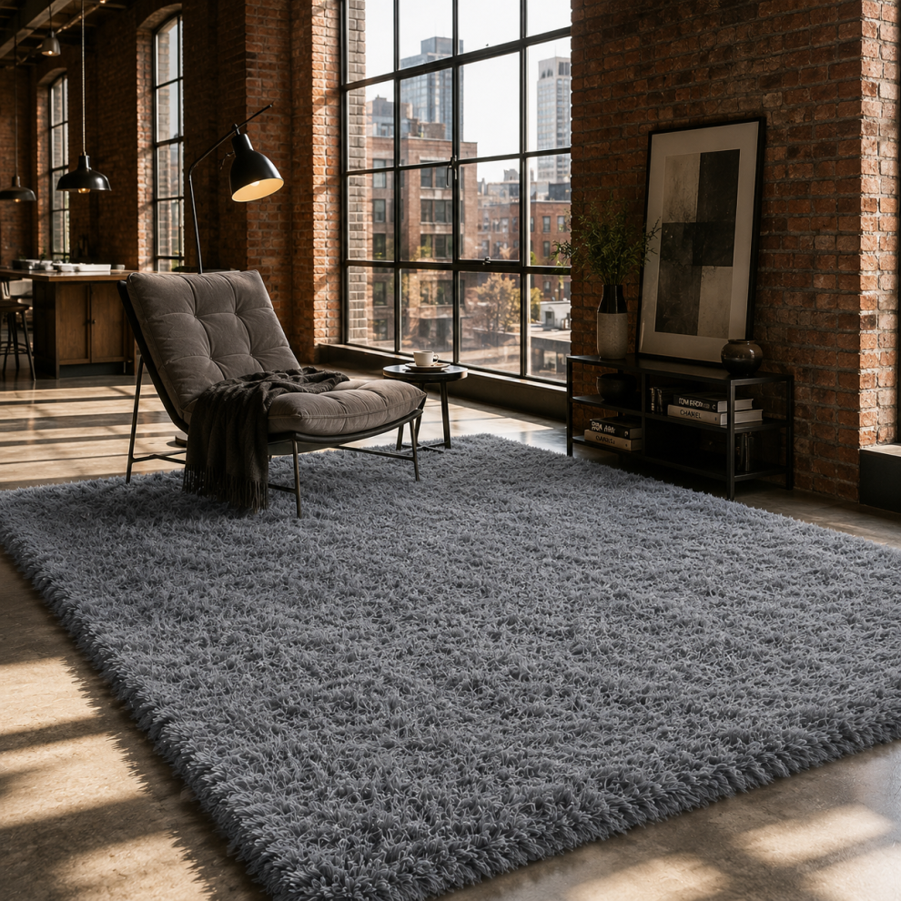 Imperial Rooms Non Slip Fluffy Rugs Large Area Rug Shaggy Living Room Carpets Grey