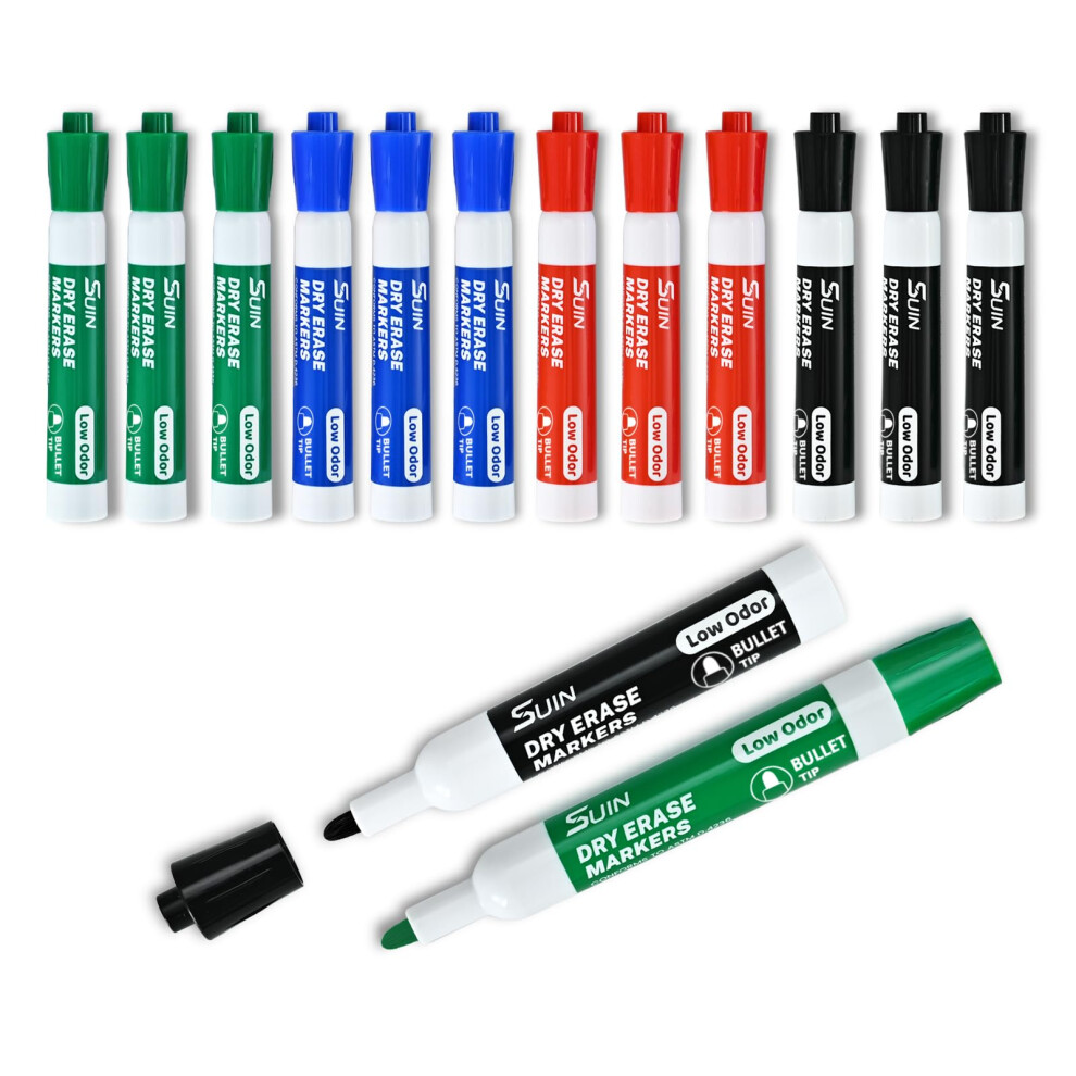SUIN 4 Classic Colour Whiteboard Pens, Medium Bullet Tip Dry Wipe Markers, Low-Odour Ink Whiteboard Markers, Ideal for Office, Classroom & Home, 2.7m-image-OPC-PVR2VGT-NEW