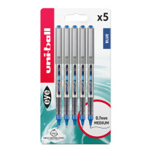 uni-ball Eye, Blue Ballpoint Gel Pens, Dries Instantly, 0.7mm Rollerball Tip, Water Resistant (Pack of 5 Pens)