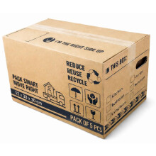BH | Large Cardboard Moving Boxes | 5-Pack | 52cm x 30cm x 30cm | 47 Litres | Strong Reusable Packing Boxes | House Moving Packing with Carry Handles