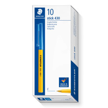 STAEDTLER Stick 430 F-3 Ballpoint Pen Fine Tip - Blue (Box of 10)