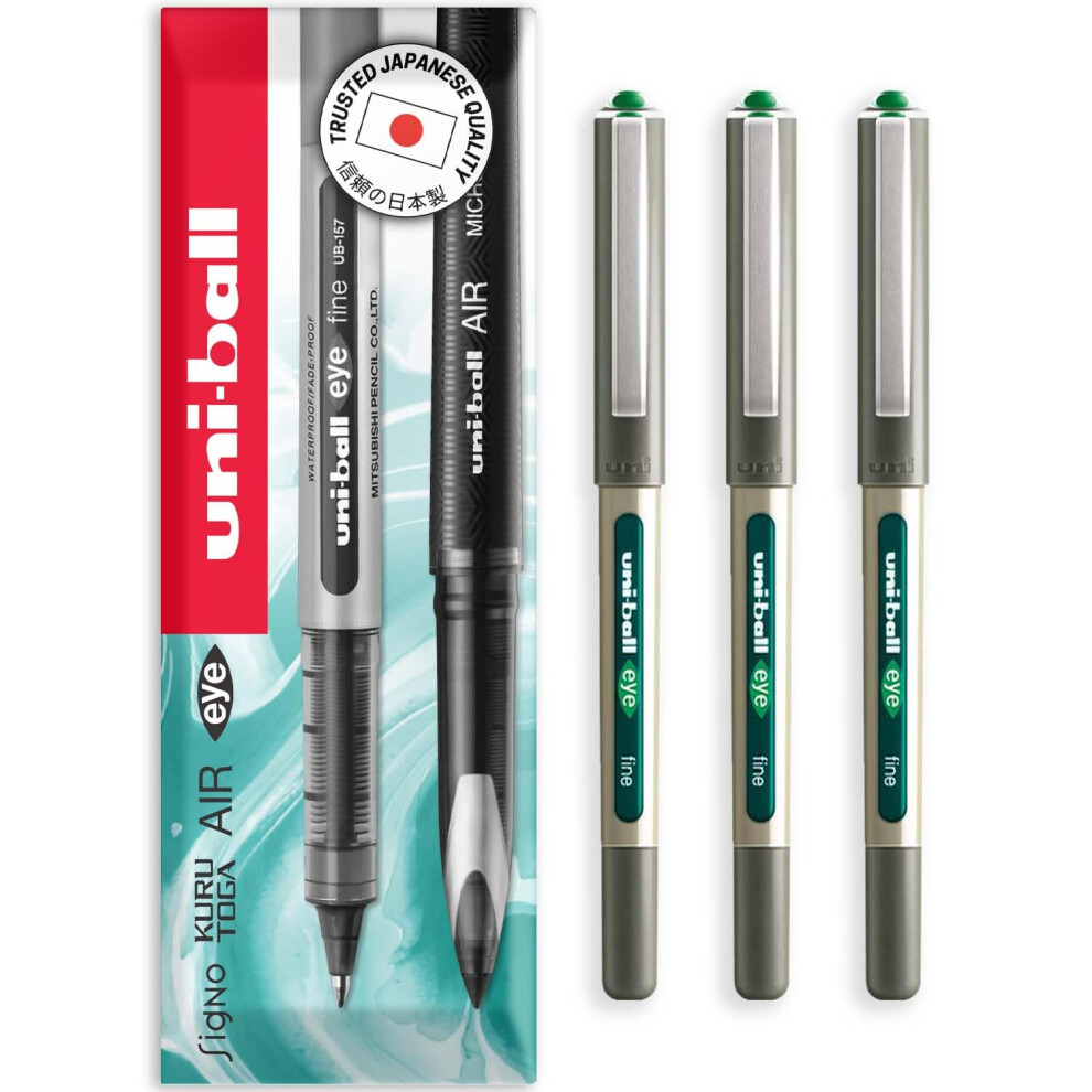 Uni-Ball Eye - Ub-157E Rollerball Pens - 0.7Mm Nib - In Envelope Gift Packaging (Pack Of 3, ) Green